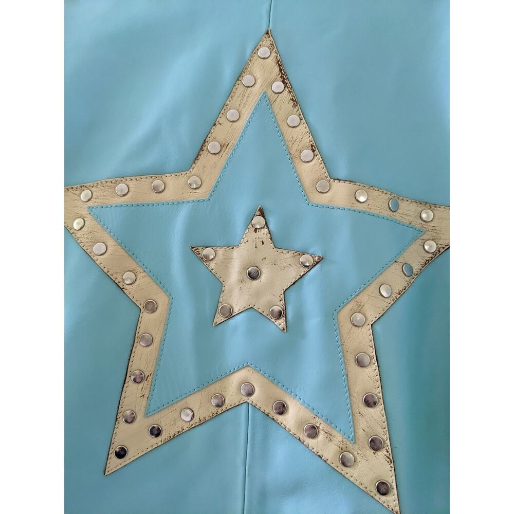 Wilson's RARE Vintage Aqua Leather Maxima Star Distressed Jacket Size L Large - Picture 7 of 11